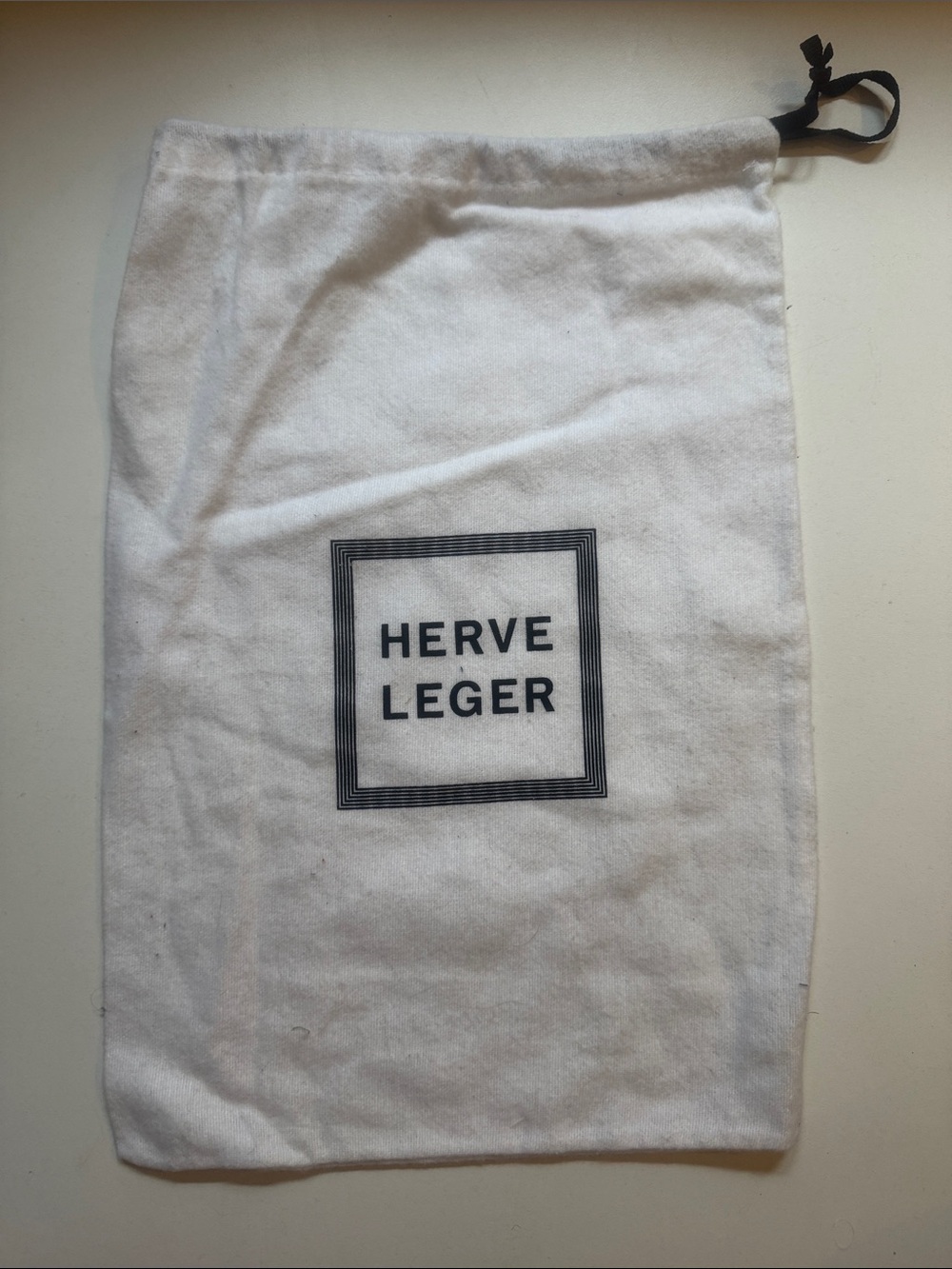 Herve Leger White Drawstring Logo Dust Bag with Black Accent